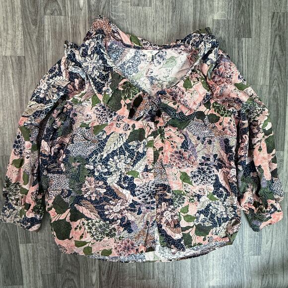Terra & Sky Women’s Plus 2X Multicolor Floral Button Up Blouse - Picture 1 of 4